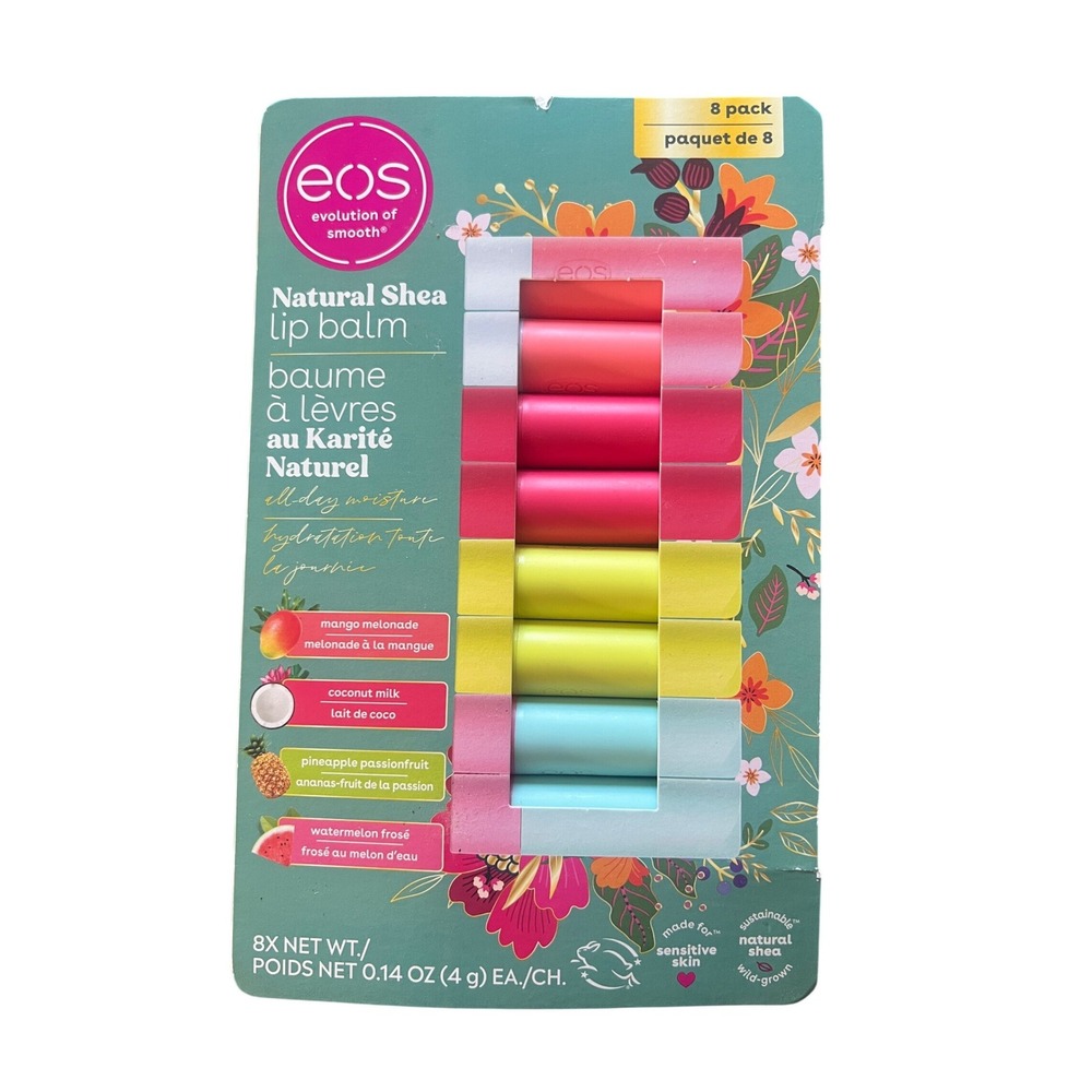 eos Lip Balm 8 Pack Unisex 1.12oz Multicolor Natural Shea Tropical‎ Flavors